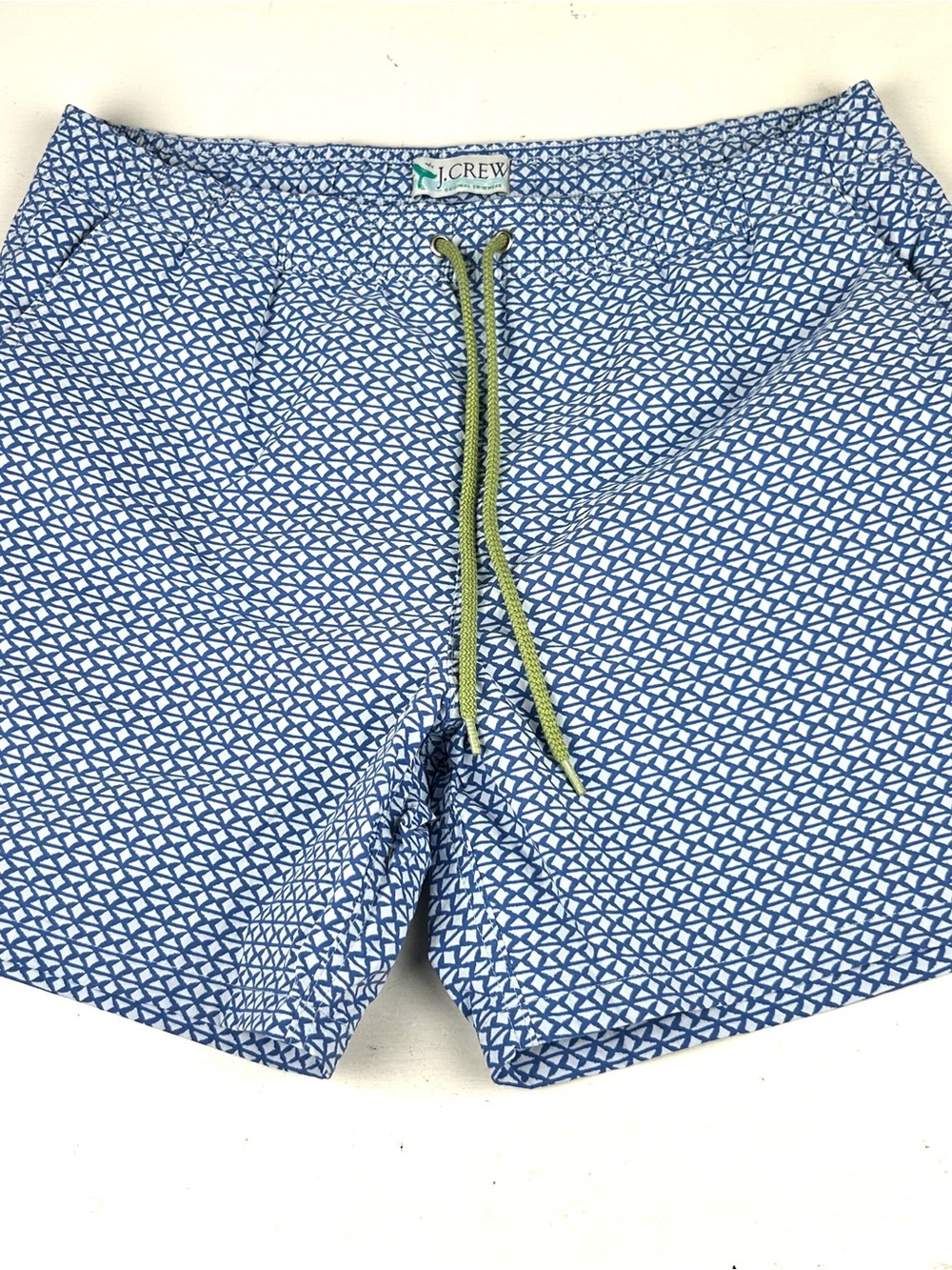 J.Crew Mens 6" Blue Diamond Print Swim Trunks in Econyl Nylon Shorts Sz Large